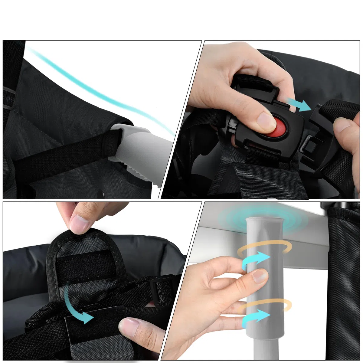 XMTECH Seggiolino da tavolo pieghevole per bambini, seggiolone, per il fissaggio al tavolo, struttura stabile, sedia da tavolo imbottita con tasca, colore nero
