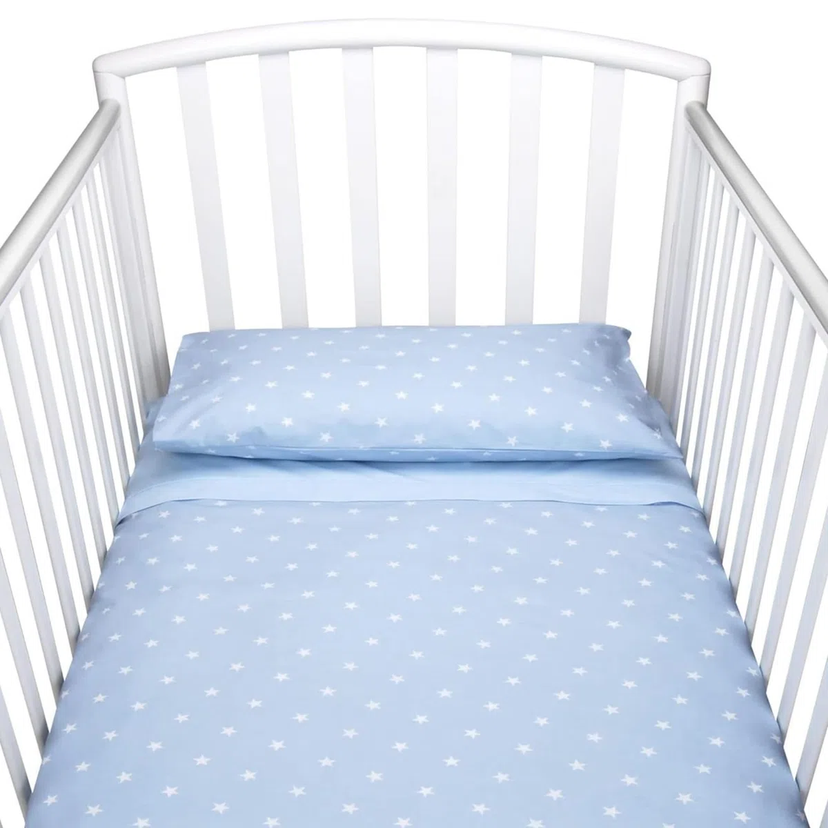 baby idea Set Copripiumino Lettino Neonato 120 x 90 e Federa Cuscino per Lettino Bambino 100% Cotone Certificato Oeko Tex (2 pezzi) (Stella Azzurro)