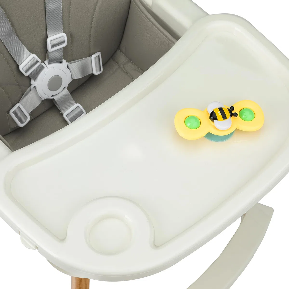 MoMi Seggiolone Pappa Evolutivo 3 in 1 - Sedia Evolutiva per Bambini da 6 a 36 Mesi - Cinture di sicurezza, Rivestimento in ecopelle, Poggiapiedi, Portabicchiere, Gioco con Ventosa - Grigio