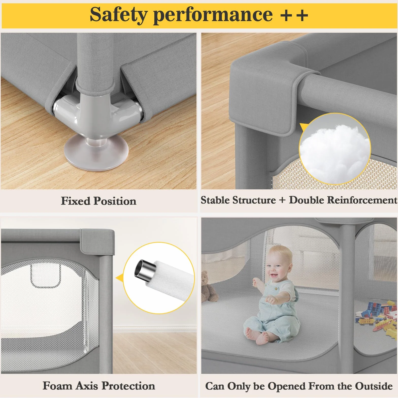 Box Bambini 200 x 180 x 68 cm, Recinto per Bambini Grande con Base a Ventosa, Tessuto Oxford 300D, Facile da Montare e da Pulire, Box Neonato - Senza Tappeto & Palline, Grigio