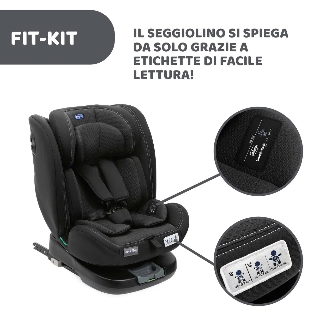 Chicco Unico Evo I-Size, Seggiolino Auto 0-36 Kg, omologato ECE R129/03, Isofix Girevole A 360° E Reclinabile, Gruppo 0+/1/2/3 Da 0 A 12 Anni