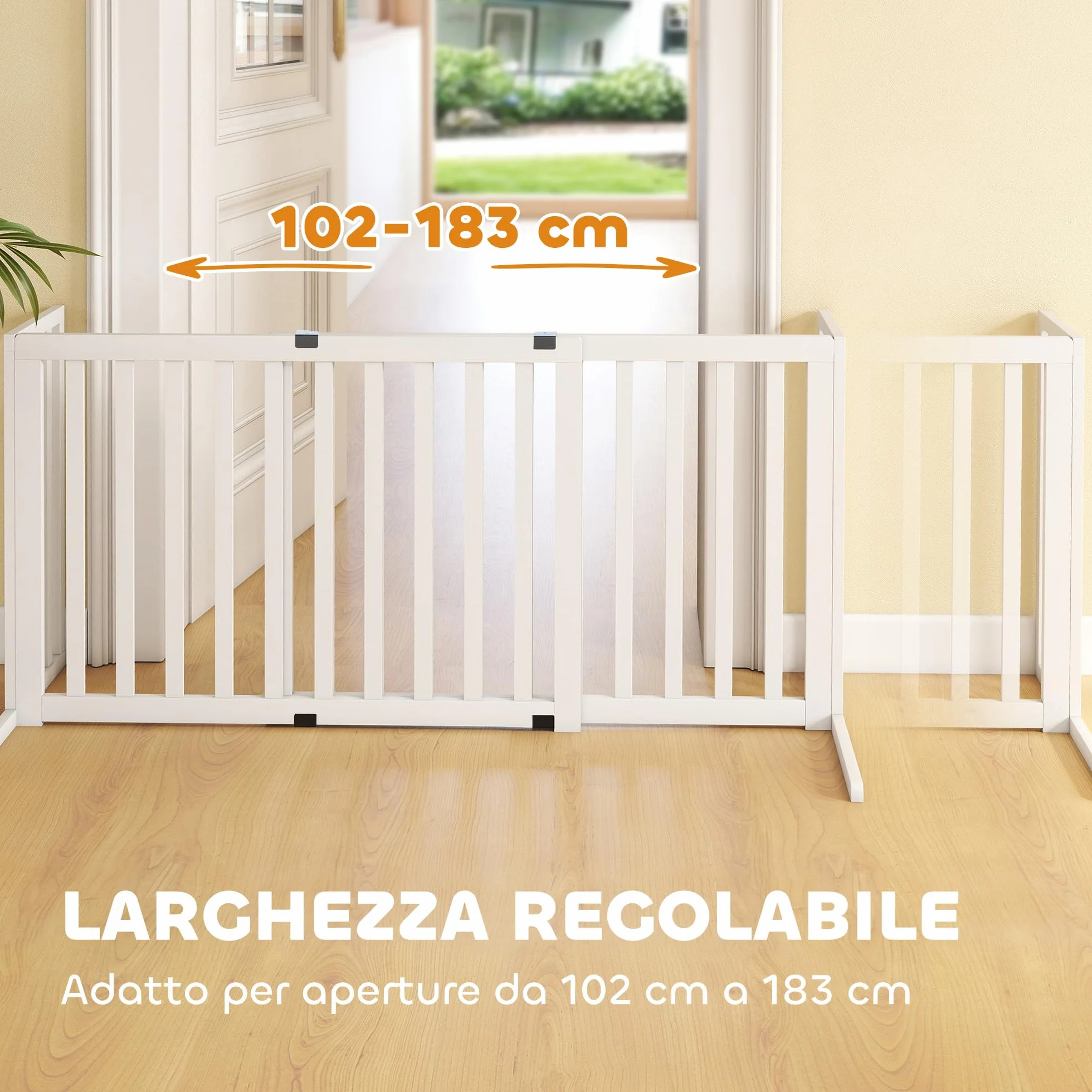 PawHut Cancelletto per Cani di Sicurezza Estensibile 102-183 cm con 2 Supporti Rimovibili, Pannelli Laterali, Cancellino in Legno per Cani Piccola e Media, Barriera Protettiva per Scale