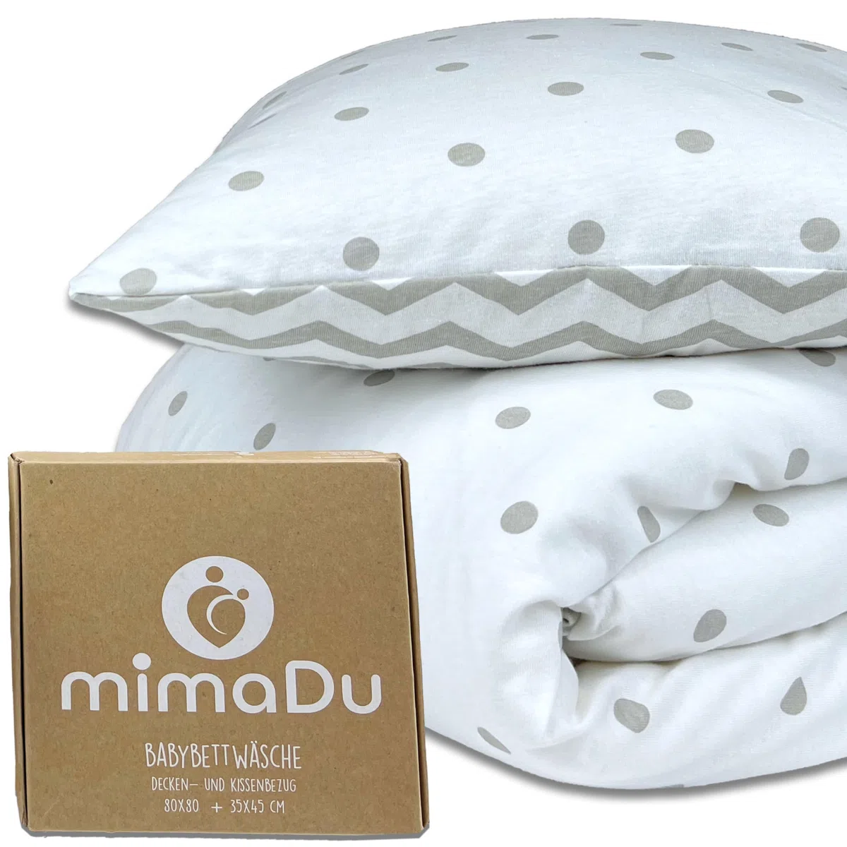 mimaDu copripiumino lettino neonato copripiumino lettino con sbarre copripiumino culla | set di biancheria da letto per bambini | 100% cotone Oeko Tex (80x80+35x45cm Grigio A Pois Zigzag)