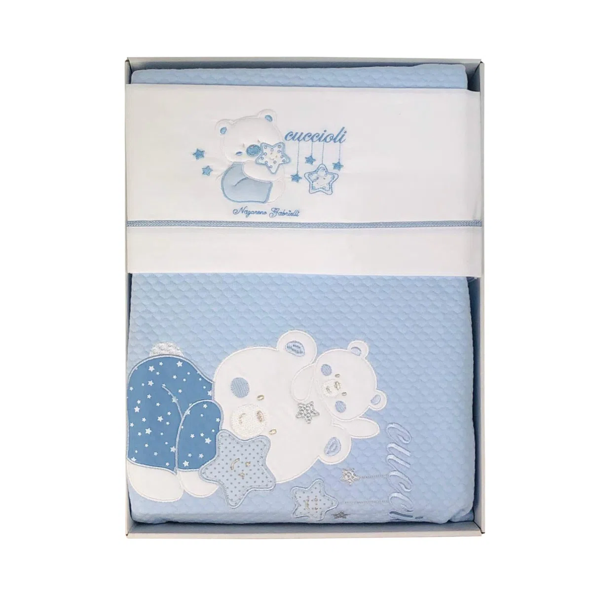 NADA HOME Coordinato Culla Carrozzina Set 4 Pezzi con Copertina Nazareno Gabrielli 1938 Azzurro Culla-Carrozina