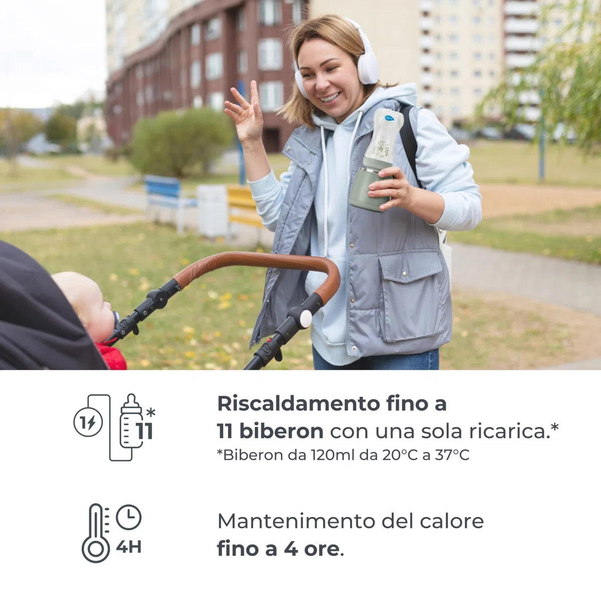 Nuvita 1163 Warm’n’Mix Scaldabiberon Portatile a batteria con Funzione di Riscaldamento e Mescolamento – Riscaldamento Rapido in 3 Minuti, 4 Impostazioni di Temperatura, Compatibilità Universale