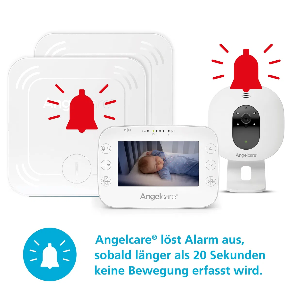 Angelcare SmartSensor Pro 3, monitoraggio 3 in 1: video + audio + movimento con sensori wireless, visualizzazione della temperatura ambiente