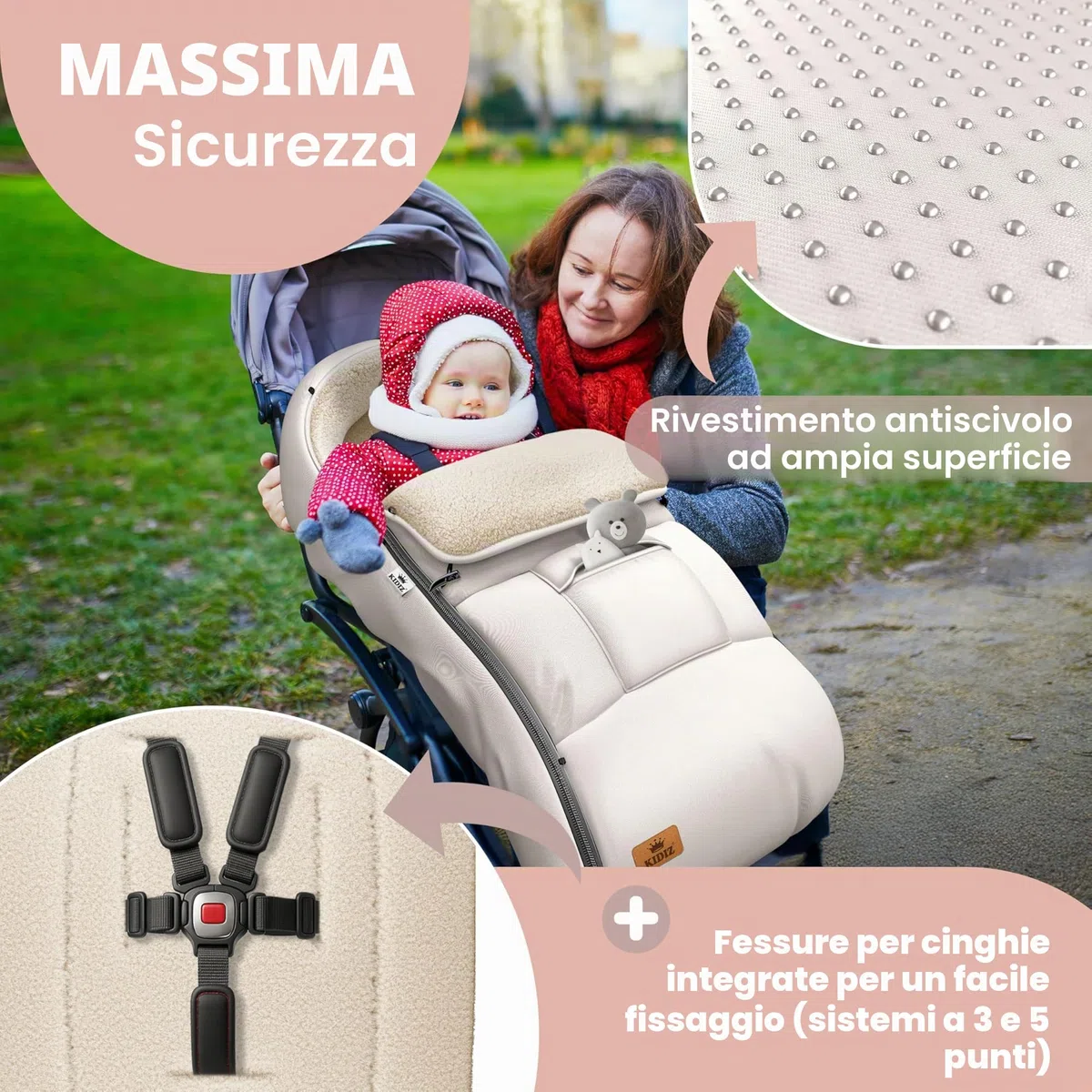 KIDIZ® copertina copertina per neonati copertina invernale ovetto con cerniera coperta per bambino lavabile per passeggino chiudibile sulla testiera, dotata di tasca, adatta a tutti i passeggini