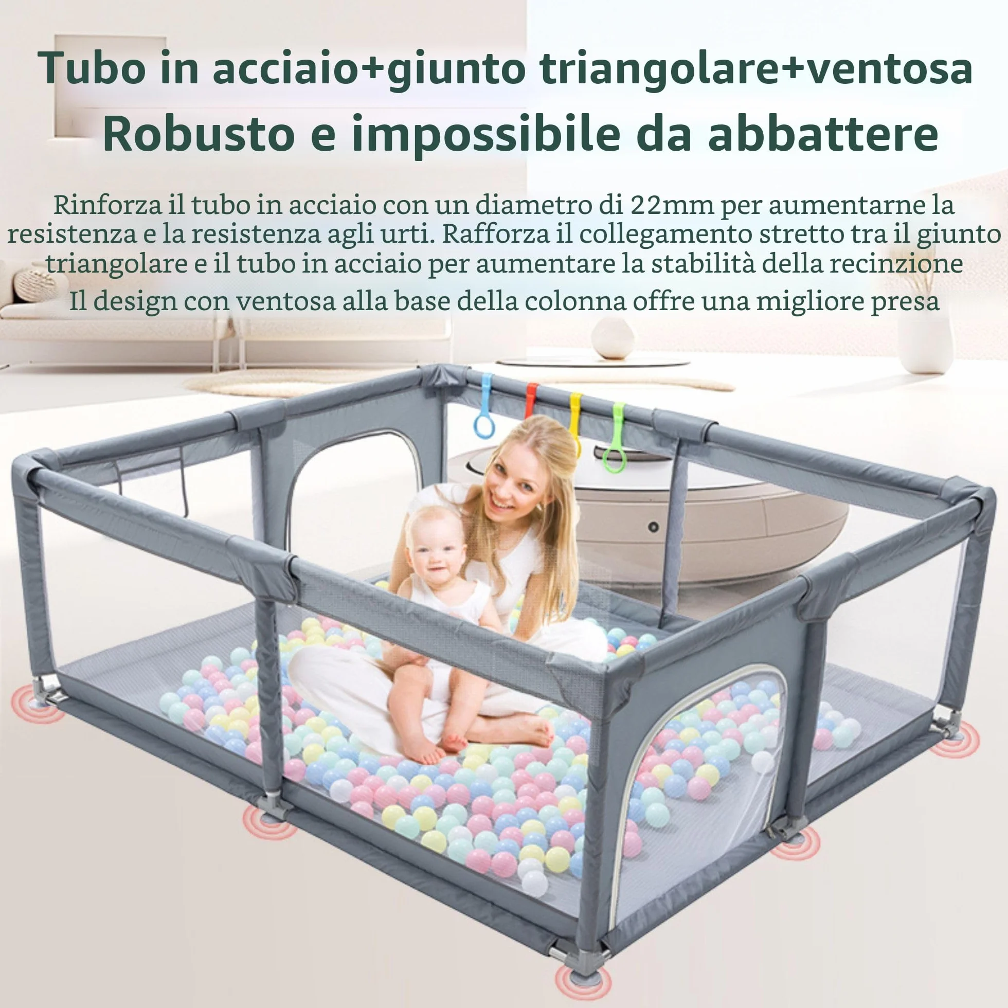 GLOKID Parco per bambini modulabile 180 x 200 cm con borsa di stoccaggio e gancio