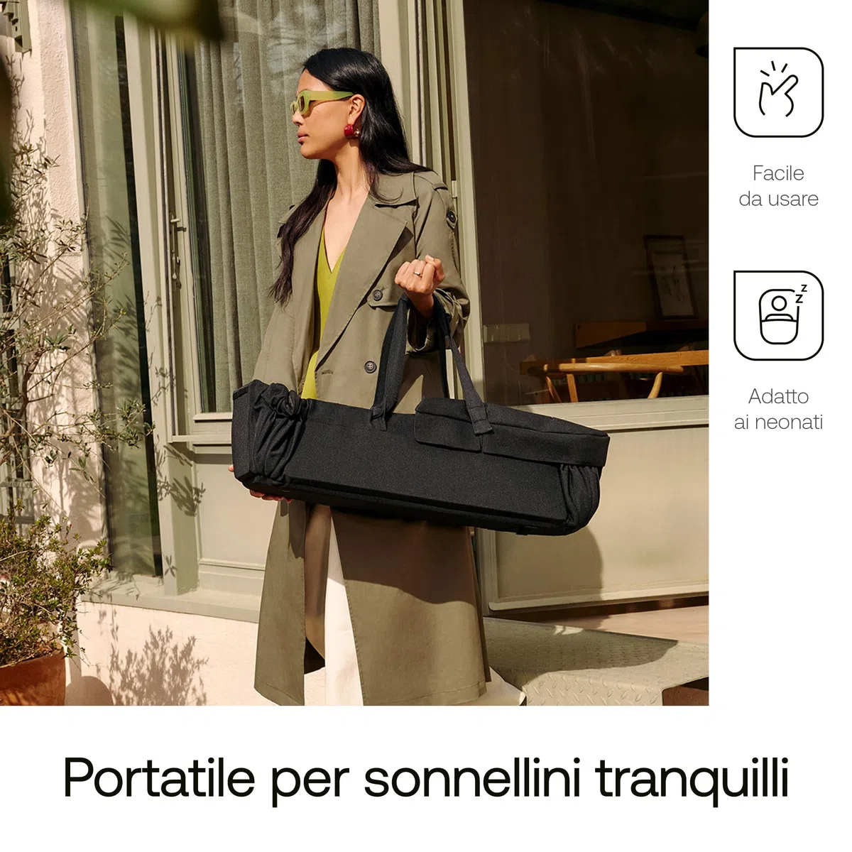 Bugaboo Baby Nest, Culla Portatile 2in1 e sacco a pelo con manici, diventa materassino di cotone e tappeto da gioco, compatibile con passeggini, reclinabile per neonati – Heritage Black