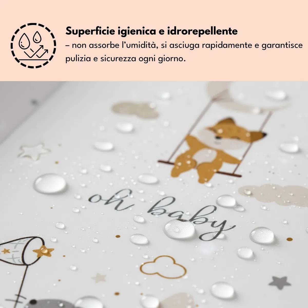 Materassino fasciatoio 70x47 cm, bianco con topolino – lavabile e morbido, bordi sagomati per sicurezza – cuscino fasciatoio per cassettiera – materassino cambio neonato con imbottitura comfort
