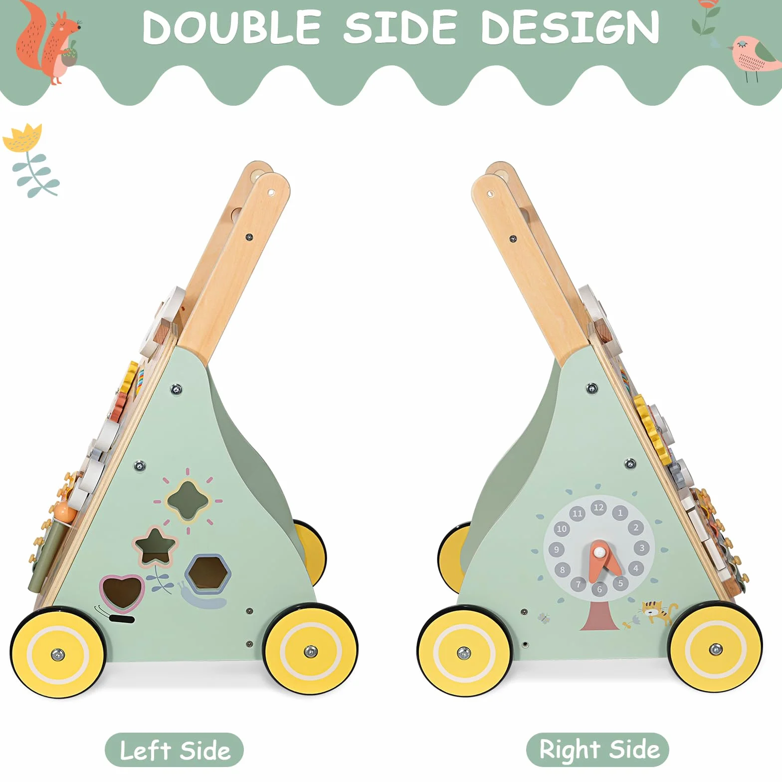Girello per Bambini di Legno, Carrello Primi Passi Legno con 8 Giochi Interattivi, Giocattoli Bambino 1 Anno, Primi Passi per Bambini, Baby Walker Regali di Natale e Compleanno
