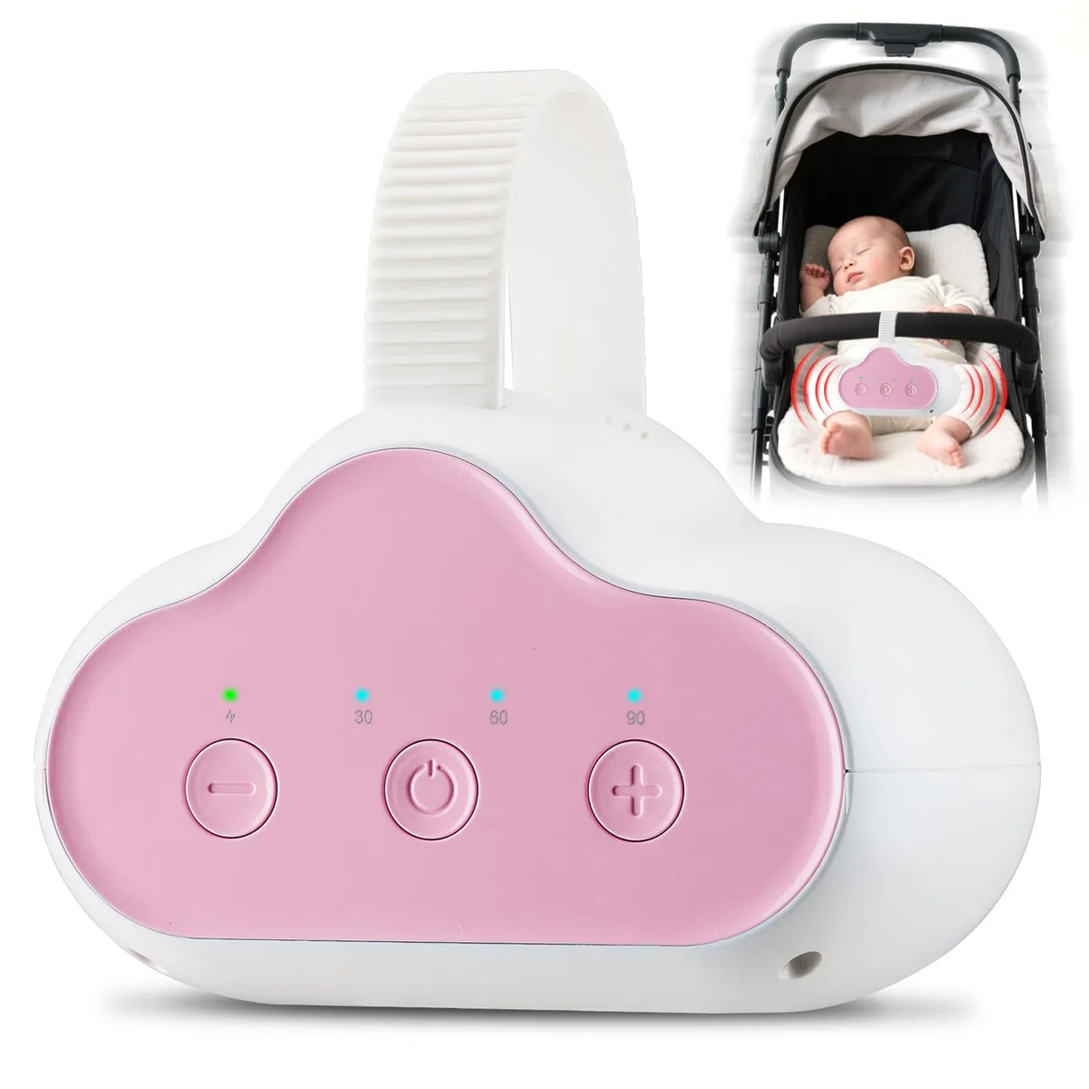 Baby Rocker, Dondola Passeggino Ricaricabile con 3 Intensità di Dondolo Regolabili e Timer da 30, 60 e 90 Minuti, Dondola Delicatamente Passeggino (rosa)