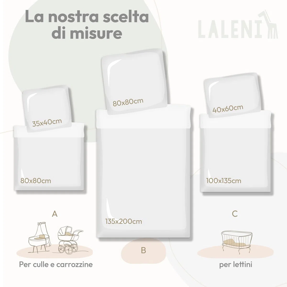 Laleni Copripiumino Lettino Neonato 100x135cm - Set Lenzuola Culla Neonato in Cotone - Lenzuolo 100x135cm + Federa 40x60cm - Certificato OEKO-TEX - Verde