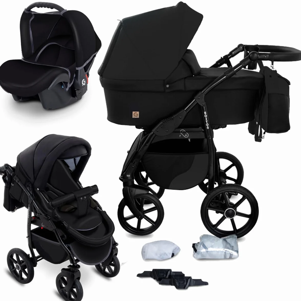 GaGaDumi Boston Passeggino Trio 3 in 1 Carrozzina Passeggino Seggiolino Auto Sistema Viaggio Completo Nero
