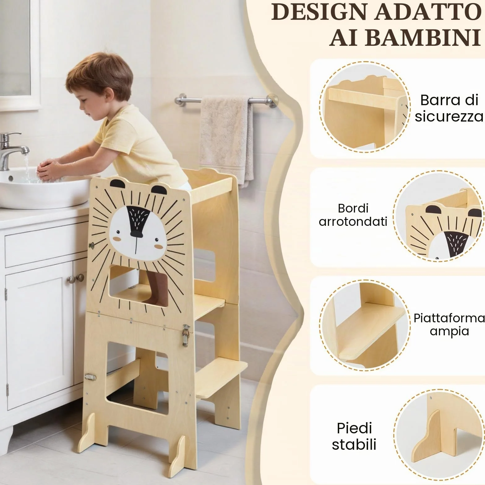 Labebe Torre Montessoriana Pieghevole in Legno 98 cm 3 in 1 Scrivania e Sedia per Bambini con Lavagna