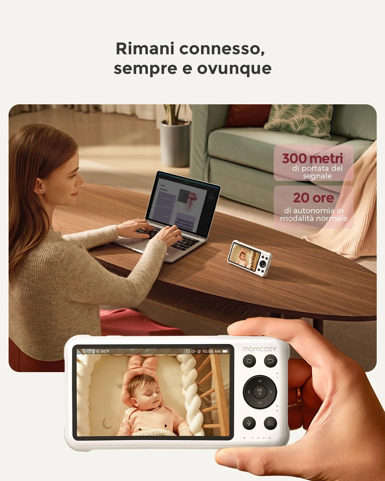 Momcozy Baby Monitor 1080P 5" WiFi Telecamera Neonato 5000mAh Batteria Zoom 4X Visione Notturna