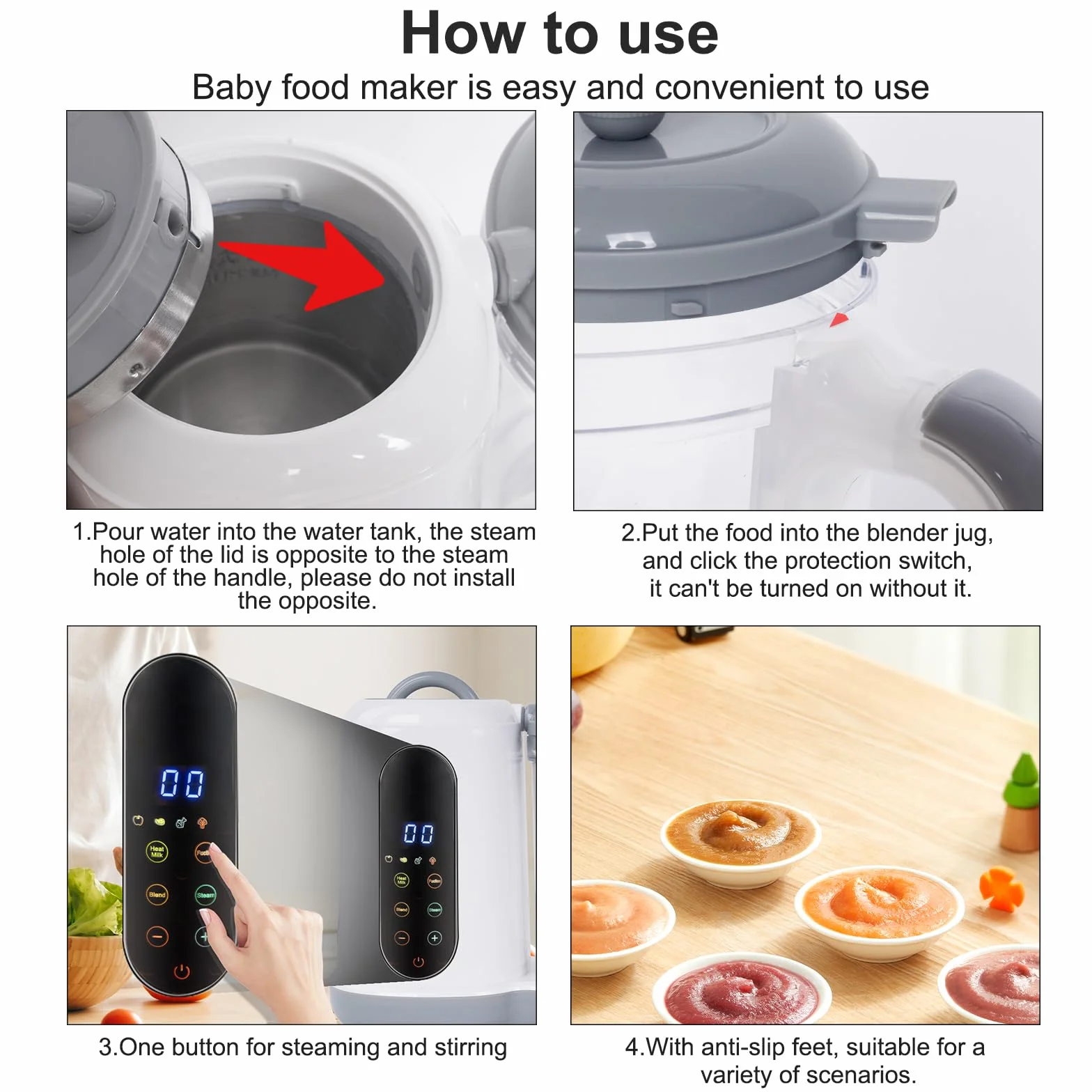 Cuocipappa 4 in 1 Robot da Cucina Multifunzione, Cottura e Tritatura Automatica, Touchscreen