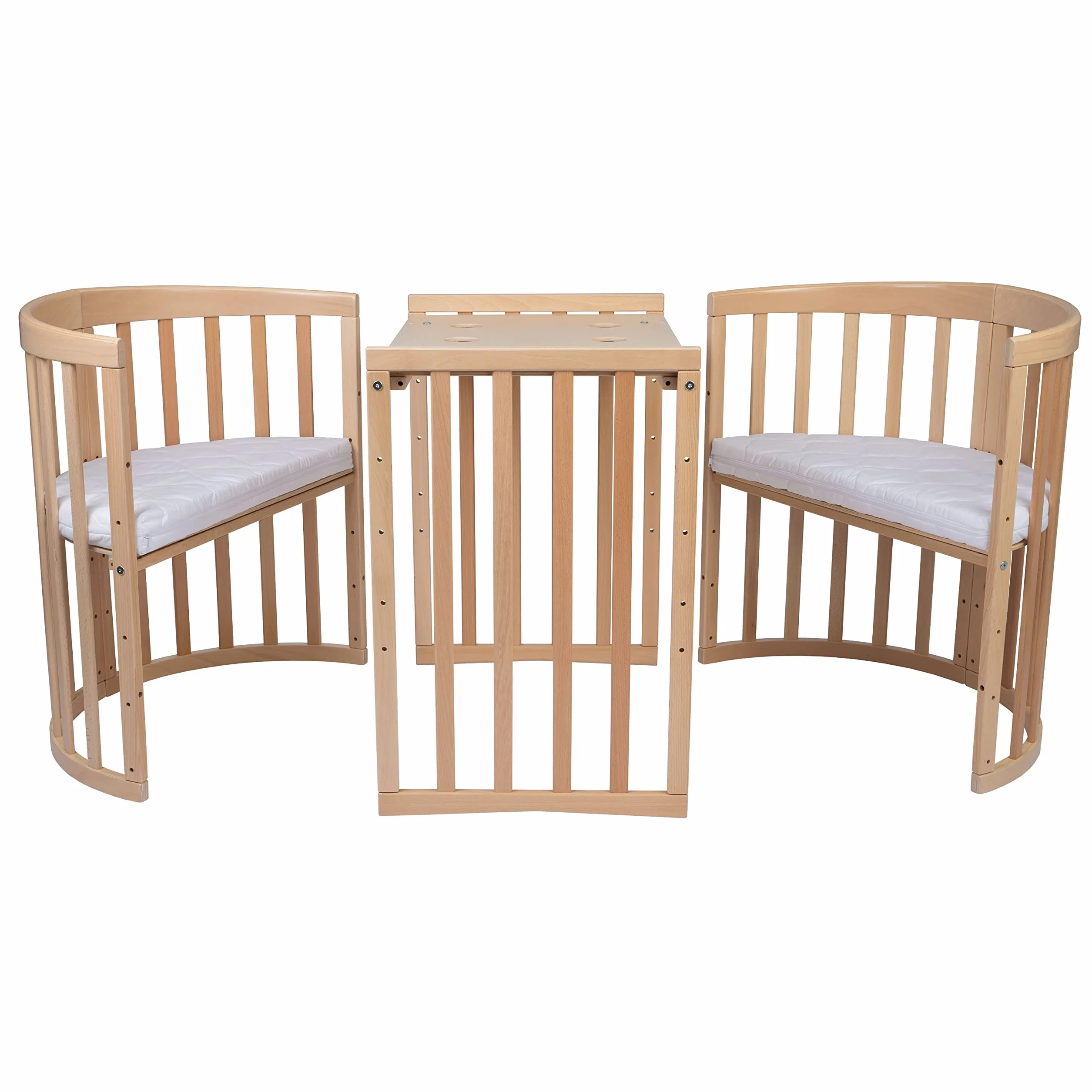 Waldin Lettino Mobile 7in1 Ovale Materasso Culla Espandibile Ventilato Base Regolabile 5 Posizioni Legno Naturale