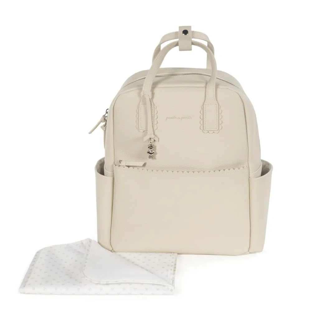 Zaino con fasciatoio passeggino nascita Modello ICON in simil pelle lavabile in lavatrice a 30° in varie colorazioni. Borsa fasciatoio nascita per passeggino (Crema)