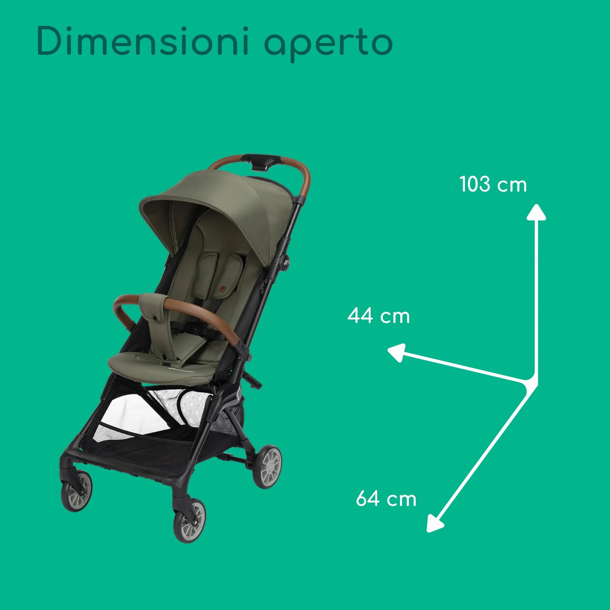 Bebeconfort Zephir Passeggino Pieghevole da Viaggio 0-4 Anni 22 kg Leggero 5,6 kg Chiusura Compatta Mineral Green