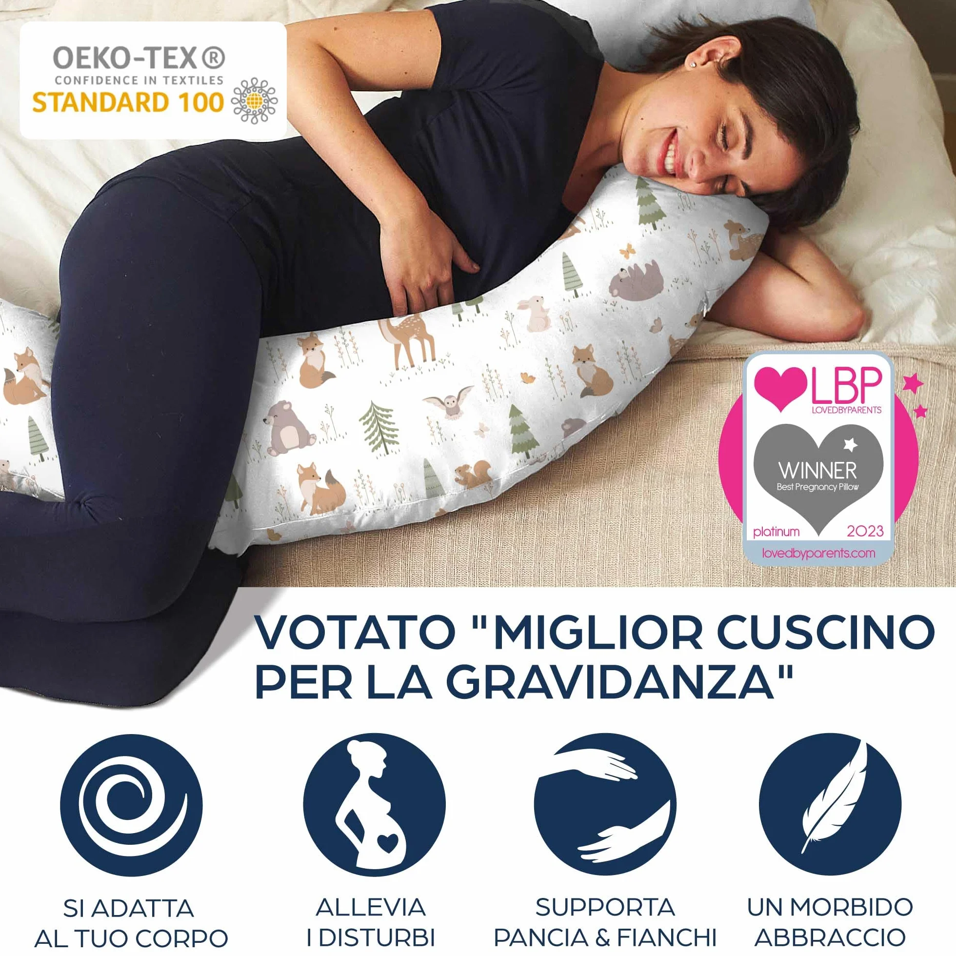 Niimo Cuscino Allattamento e Gravidanza XXL con Federa 100% Cotone, Vincitore Doppio Platino 2022