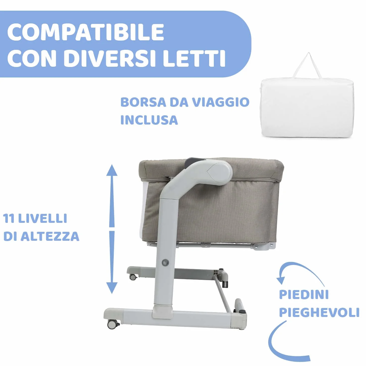 Chicco Next2Me Magic Evo Culla Neonato Fianco Letto Dondolo Spondina Apribile 11 Livelli Altezza Regolabile 4 Ruote Materasso Borsa Viaggio Beige