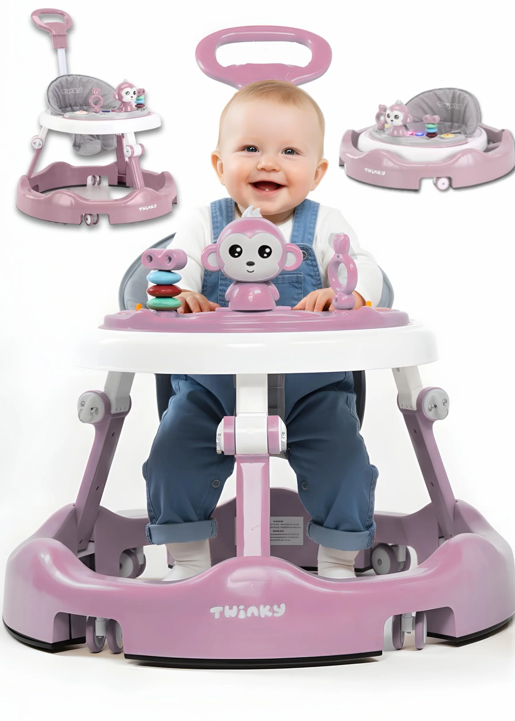 Twinky Girello Neonato 6-12 Mesi – Girello Regolabile e Sicuro per Bambini 6-18 Mesi | Design Pieghevole, Giochi Interattivi e Ruote Silenziose