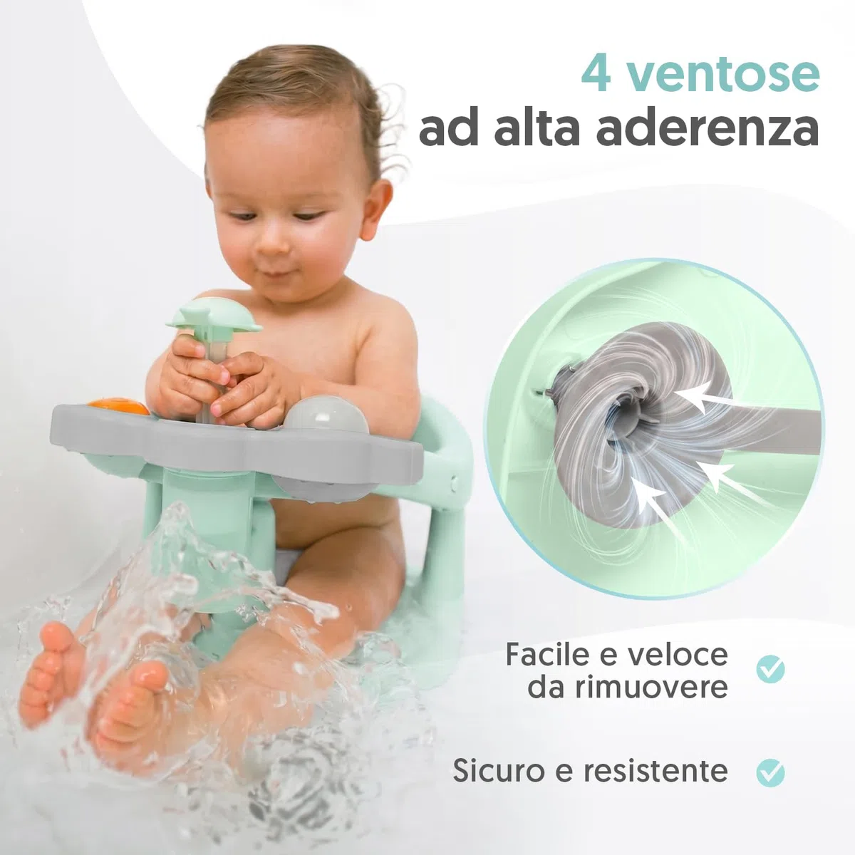 Interbaby Seggiolino da Bagno Bambino Antiscivolo con Ventose | Seggiolino Vasca e Doccia Sicuro ed Ergonomico | Sedia Bagnetto Neonato 6-24 Mesi | Seggiolino Bagno Stabile e Confortevole (Verde)