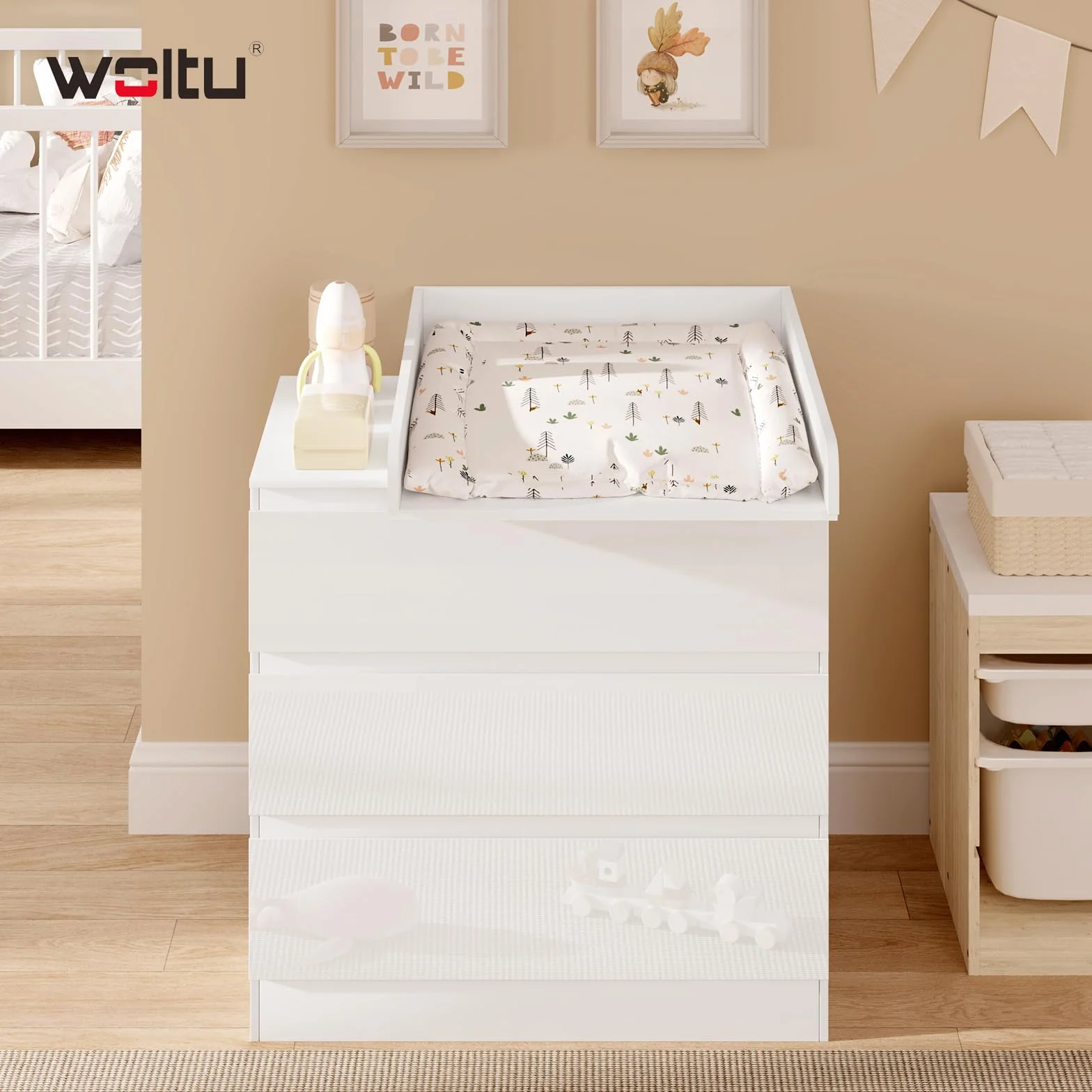 WOLTU Fasciatoio 60x80x10 cm MDF Bianco Piano Regolabile 46,5-50 cm