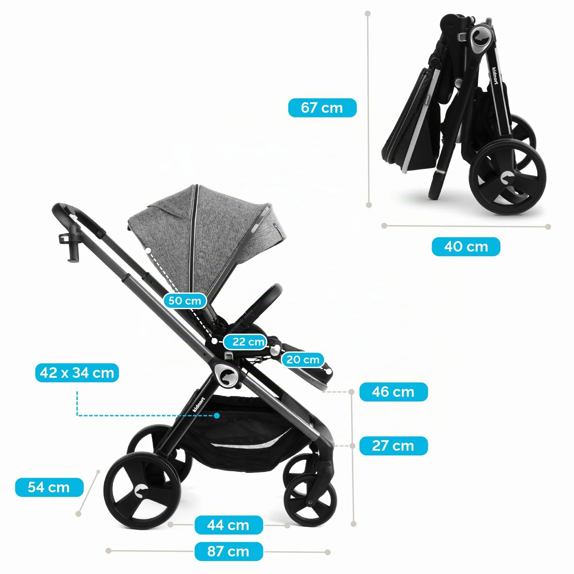 Passeggino regolabile 22 kg grigio