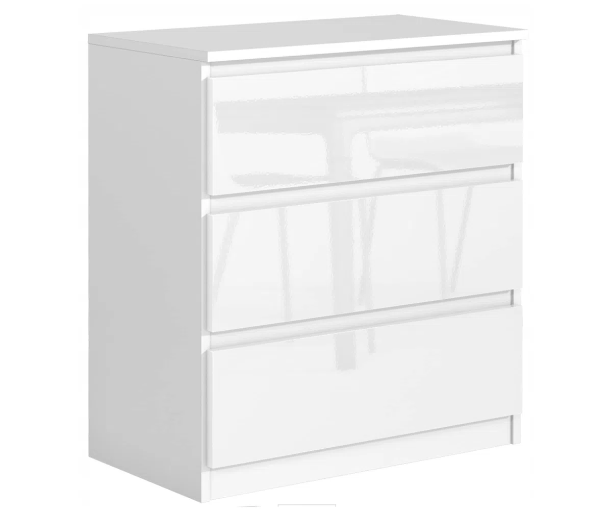 3E 3xE living.com Elegante, spaziosa cassettiera Demii 3 cassetti 70cm, colore bianco/bianco lucido, perfetta per il soggiorno, l'ufficio, la camera da letto, dimensioni 70 x 39 x 79cm