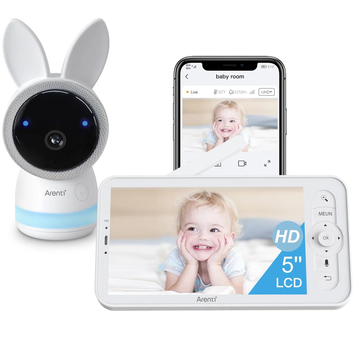 ARENTI Baby Monitor WiFi 5G, Telecamera per Bambini a Doppia Banda 2.4G e 5G, HD da 4 MP per Video Cristallini, Anti-interferenza e Trasmissione più Veloce, Audio a 2 vie, Visione Notturna