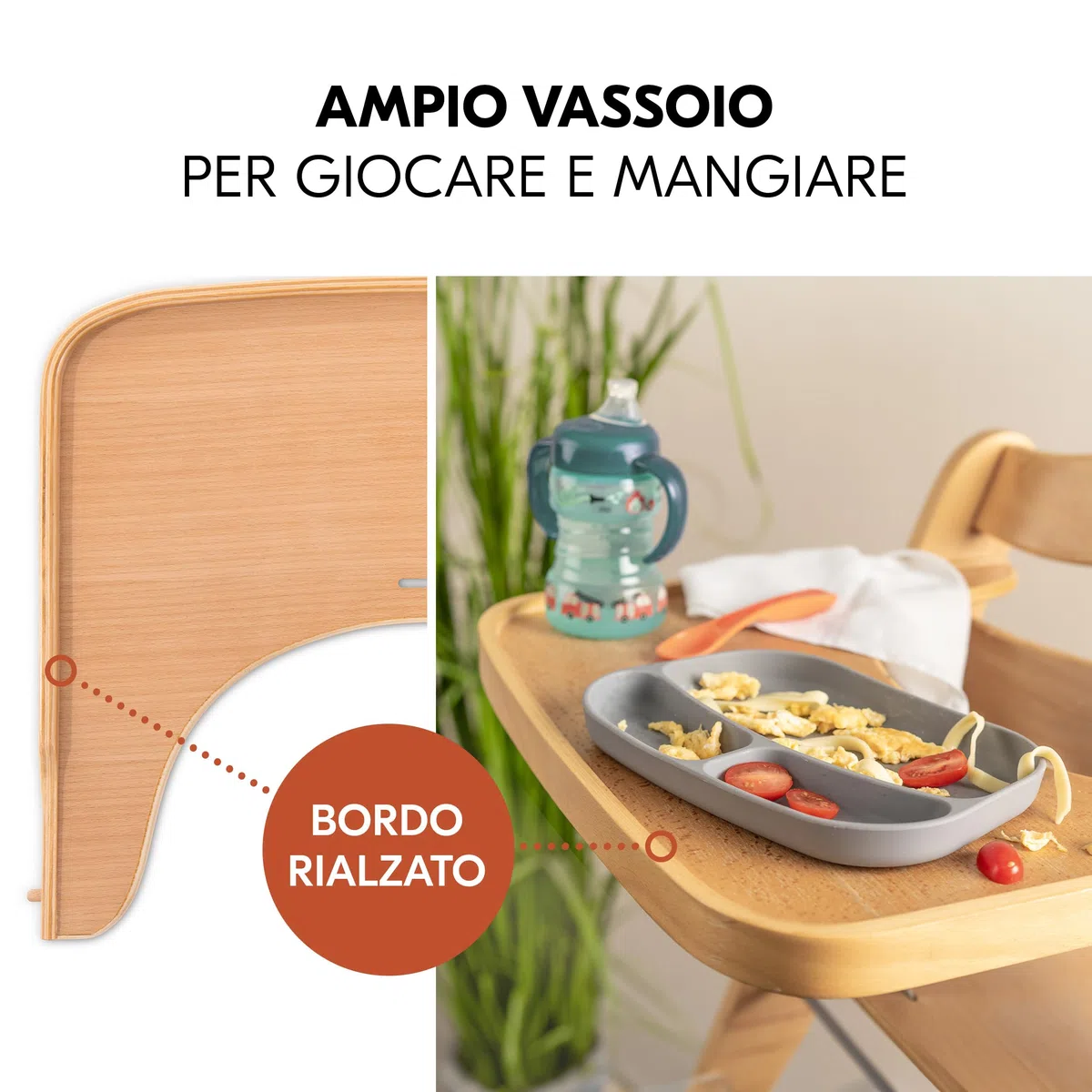 hauck Seggiolone Beta+ Newborn Set Premium da 0 Mesi - Seggiolone Legno Evolutivo, con Sdraietta Neonati (Dondolo Neonati), Cuscino Seduta, Vassoio - (Sdraietta: Grigio chiaro, Naturale)