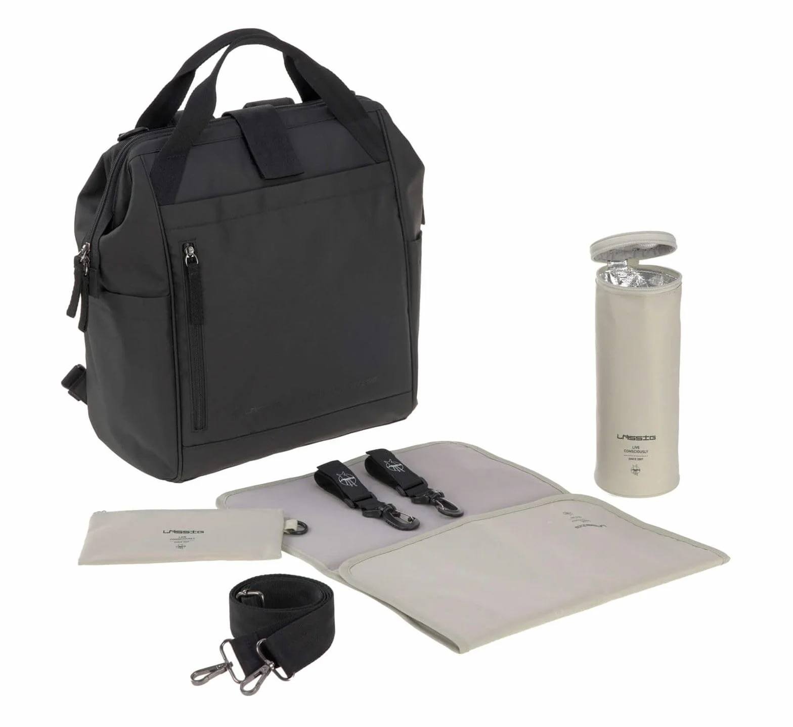 Lässig 1103034000, Zaino fasciatoio per bambini Borsa fasciatoio con accessori per il cambio Zaino con fasciatoio prodotto in modo sostenibile/Goldie Up Backpack black