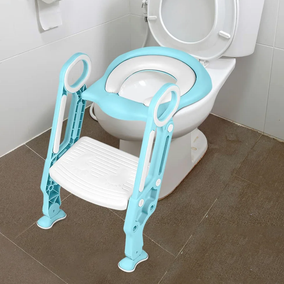Riduttore Water Bambini con Scaletta - Riduttore Portatile WC Bimbi Dotato di Largo Scalino Resistente e Antiscivolo, Morbida Seduta Imbottita, Adatto per Tazze WC a V, U Oppure O