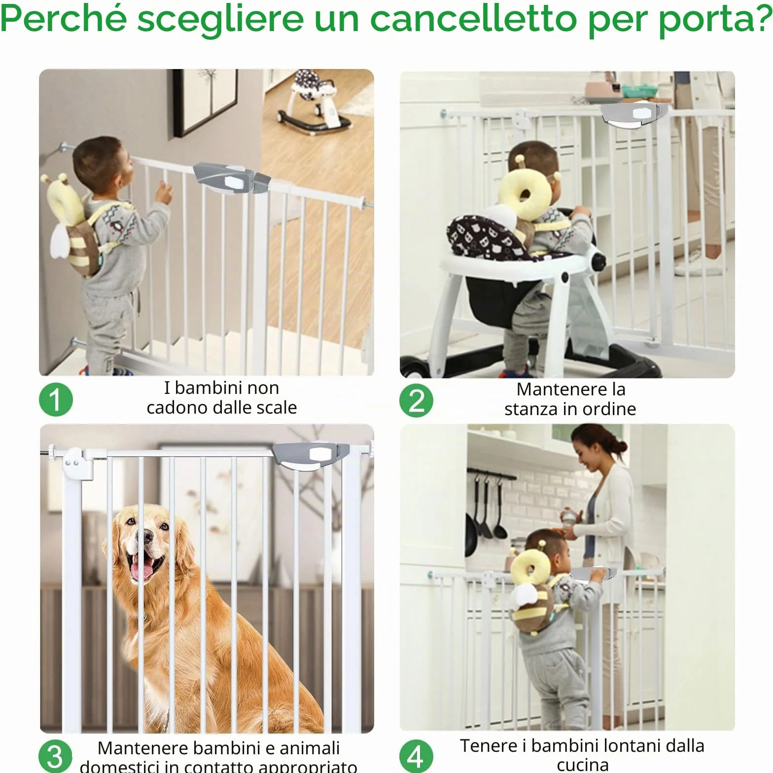 Cancelletto di Sicurezza per Bambini e Animali, Barriera Protezione Porta per Cani, Senza Trapano, Bianco 105-115cm