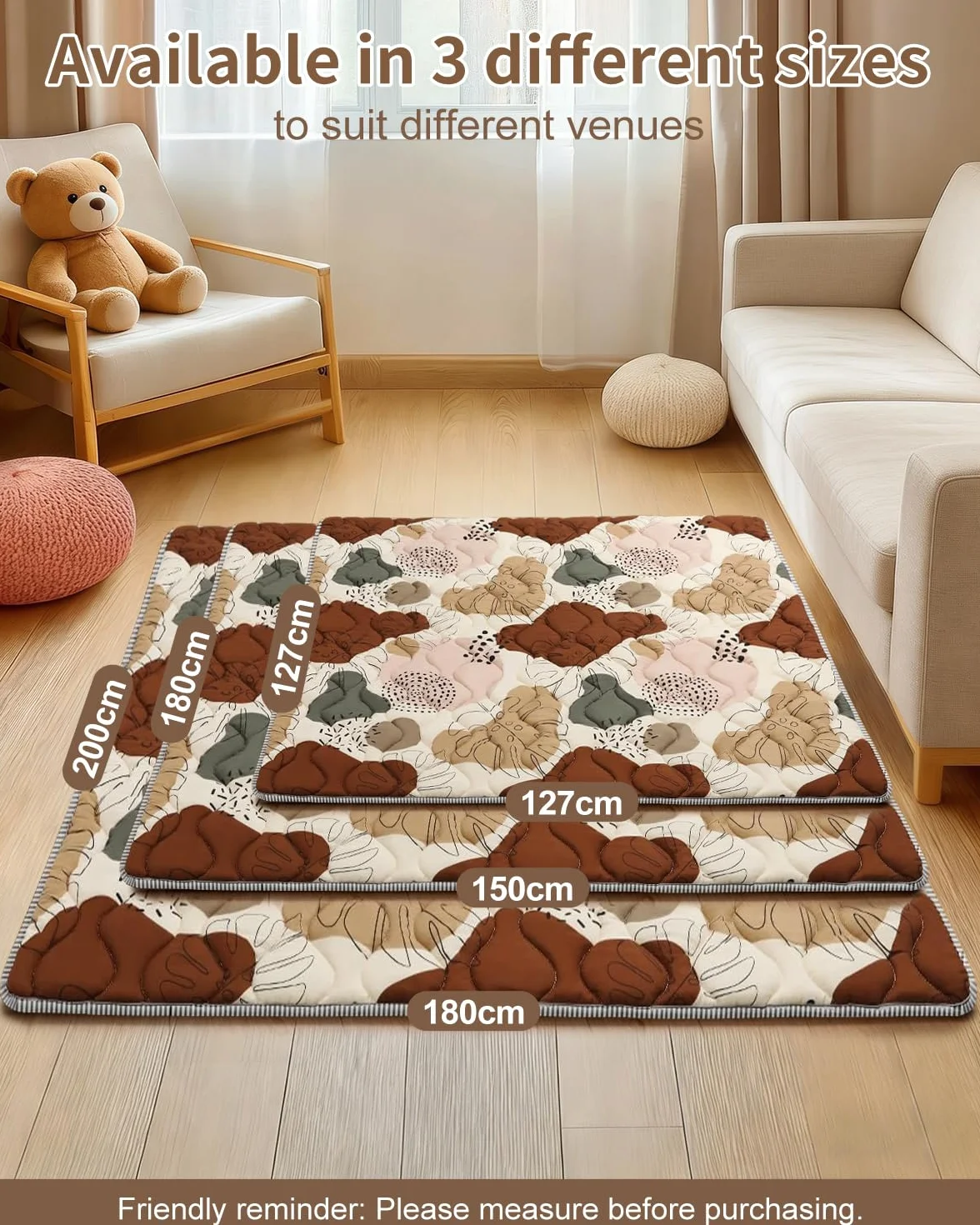 Tappeto Gioco Bambini,Addensare Tappeto Gioco Neonato 200x180cm,Antiscivolo,Lavabile in Lavatrice,Pieghevole Tappeto Neonato Gattonamento,Tappeto Cameretta Bambino, Design in Stile Bohémien