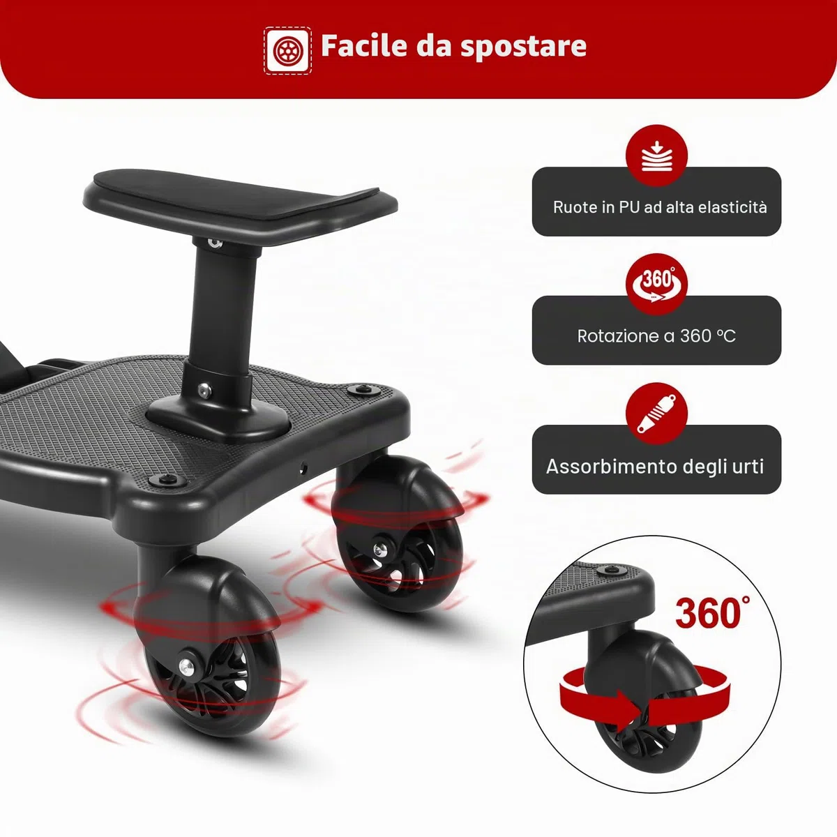 Passeggino con sedile, passeggino, poggiapiedi per passeggino, universale, per bambini dai 2 ai 6 anni, cuscinetto 25 kg (nero)