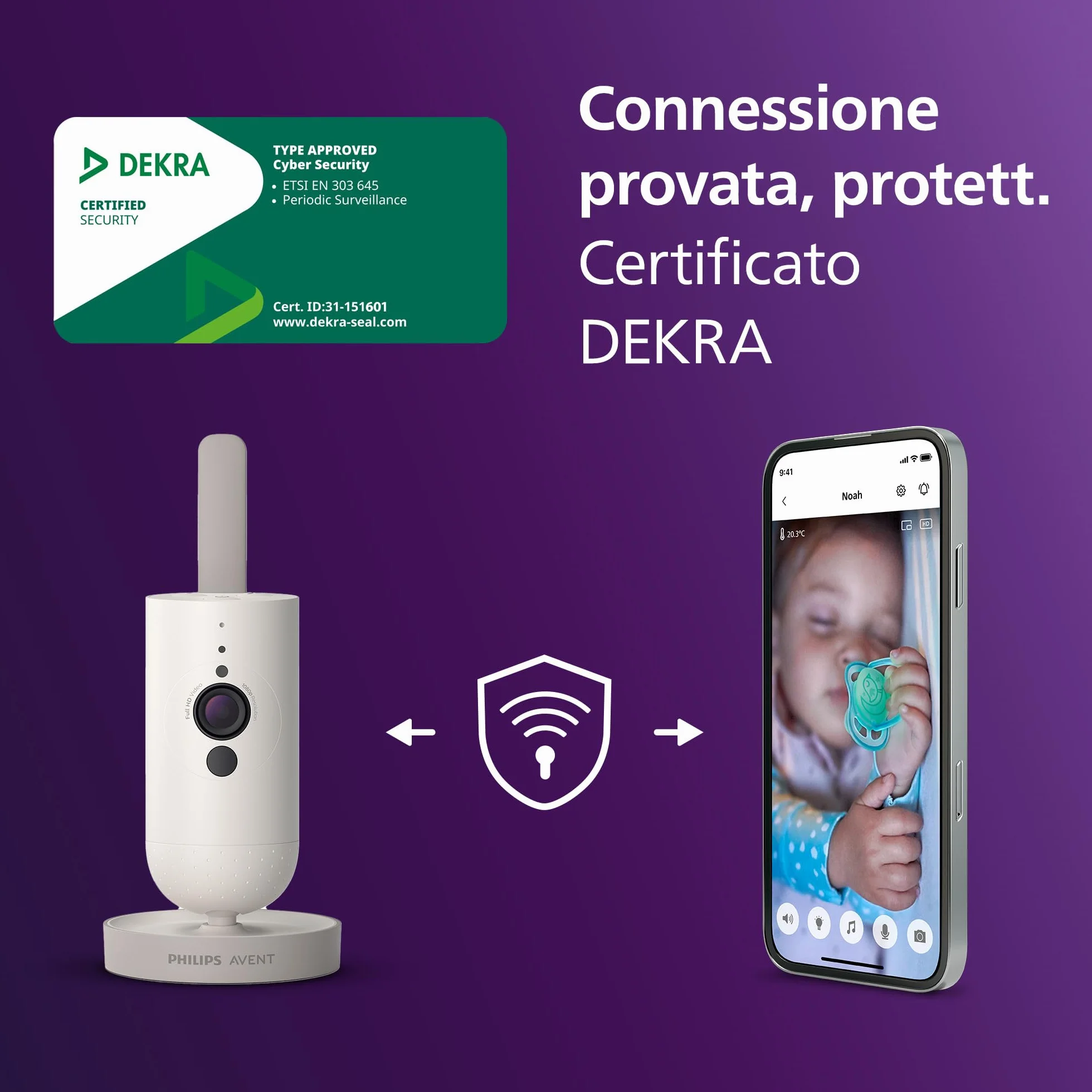 PHILIPS Avent SCD951/26 Baby Monitor Wi-Fi con Telecamera HD, Visione Notturna a Infrarossi, Rilevamento Pianto, Audio Bidirezionale, 12 Ore Autonomia