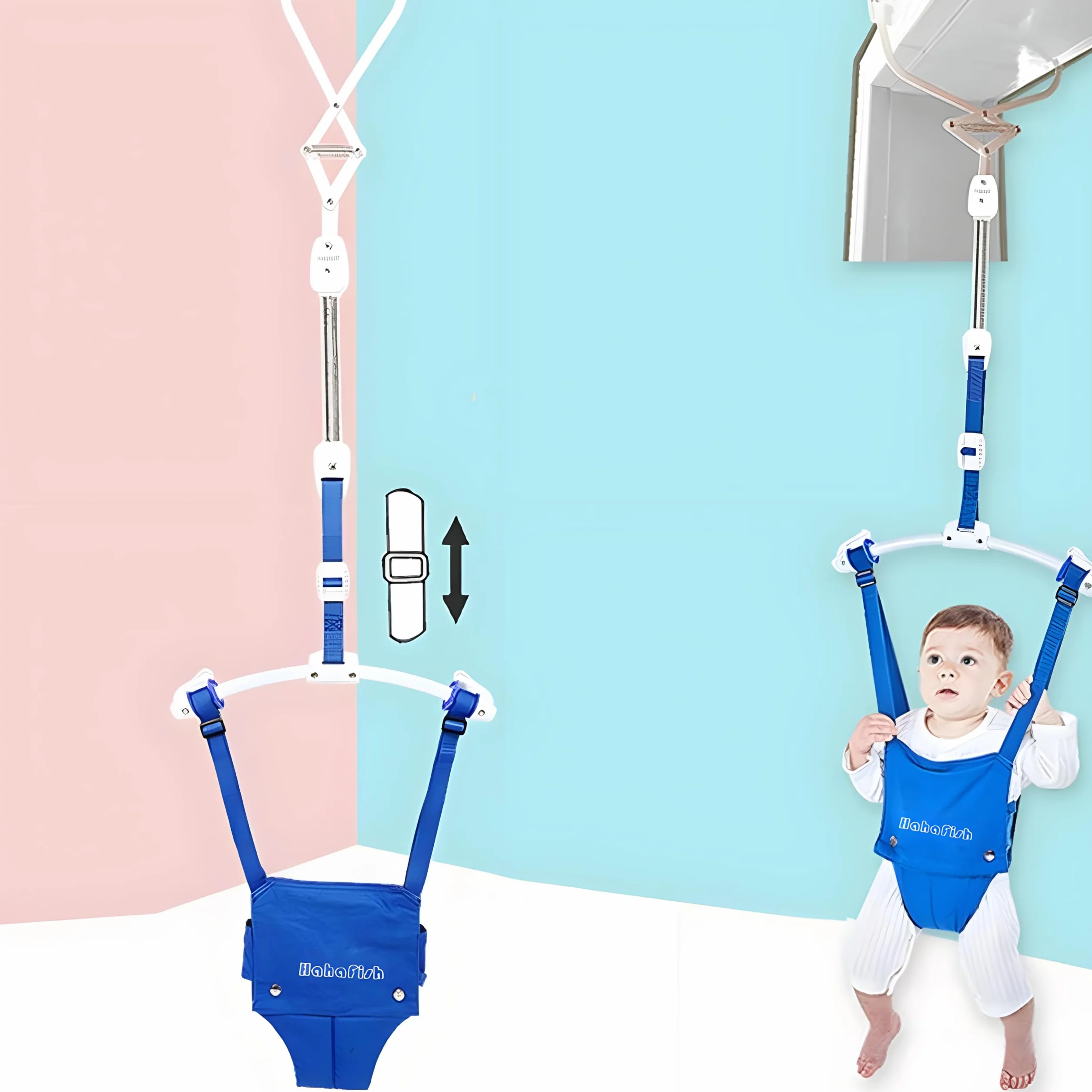 Set di ponticelli e buttafuori per la porta del bambino, con morsetto per porta, cinghia regolabile per bambini da 6 a 24 mesi, certificato CPC e CE