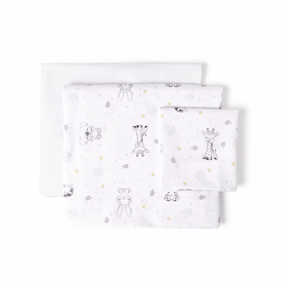 Set 3 pezzi - Lenzuolo lettini con portaciuccio in mussola Koala bianco y blu