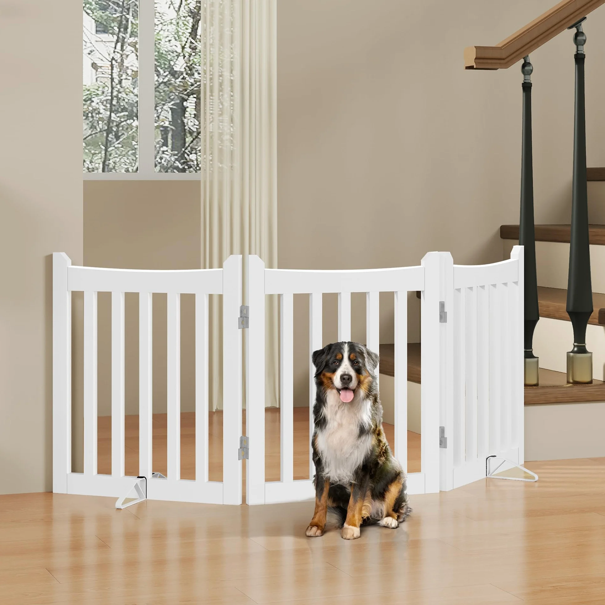 Yaheetech Cancelletto per Cani Estensibile Pieghevole Sicurezza Interno Legno 3 Pannelli 151,5×60,5 cm Bianco