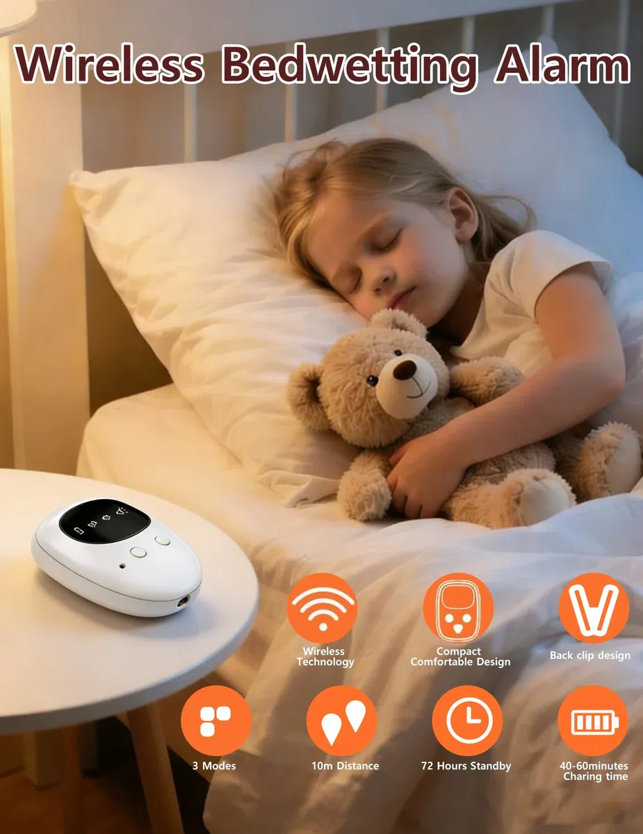 Allarme per Enuresi Notturna Wireless per Ragazzi e Ragazze, Ricaricabile USB-C, 3 Modalità, Design Compatto per l’Addestramento al Vasino Notturno