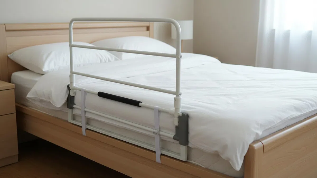 Ausilium Sponda di Sicurezza per Letto Anziani, Barriera Pieghevole 90 cm, Altezza 42,5 cm, Telaio 90x40 cm, Cinghia Regolabile fino a 170 cm, Acciaio e Polietilene