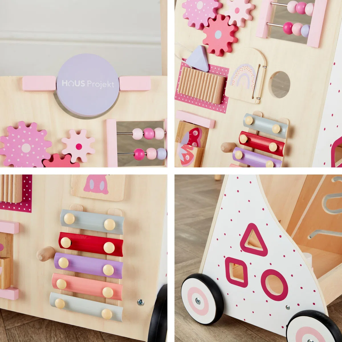 Haus Projekt Carrello Primi Passi Rosa, Girello Bambina di Legno Rosa, Carrellino Primi Passi Legno, Giocattoli per Bambini 1 anno, Regali di Primo Compleanno per Bambini, Regalo di Pasqua