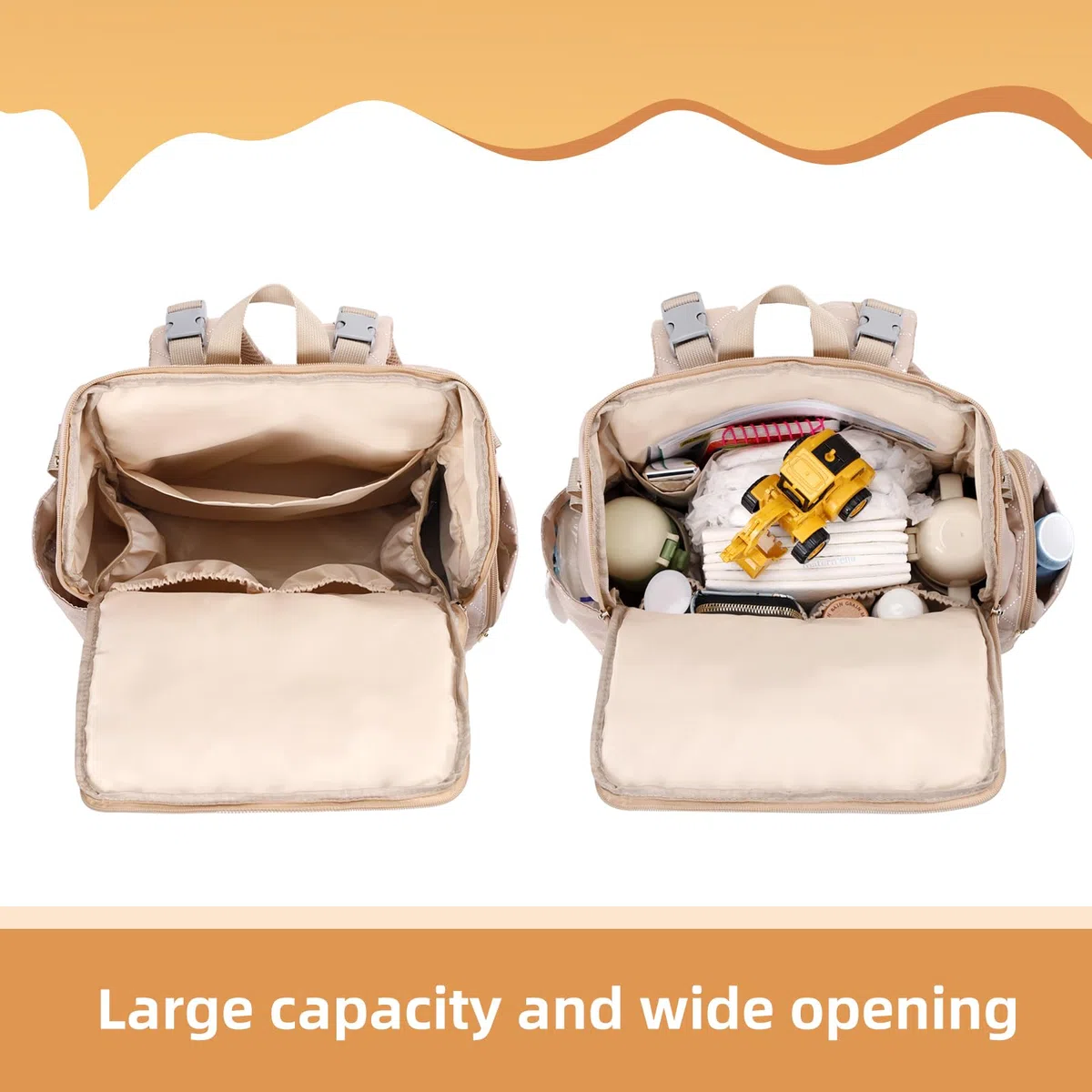 Elegante borsa per pannolini per bambini, borsa con fasciatoio, custodia per ciuccio e cinghie per passeggino