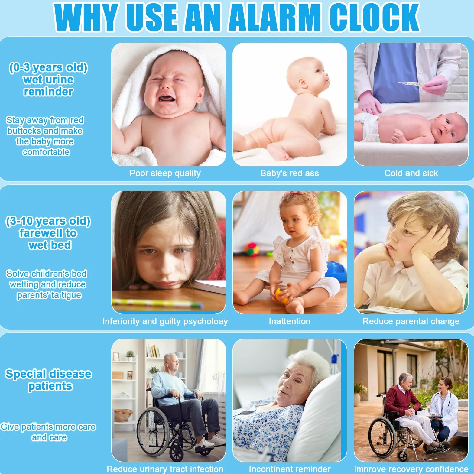 Allarme senza fili per bagnarsi sul letto, allarme wireless con ricevitore e trasmettitore a clip, allarme wireless per bagnarsi sul letto, ricaricabile USB per ragazzi Grils bambini vasino per la