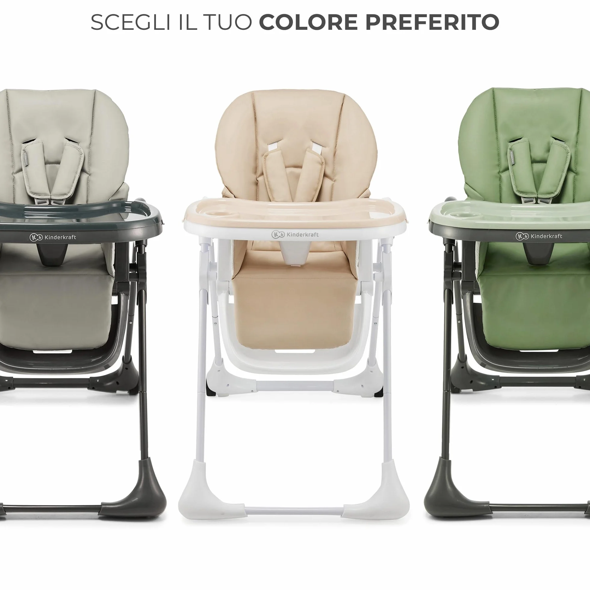 Kinderkraft TUMMIE Seggiolone 2 in 1 Ergonomico Reclinabile Pieghevole Altezza Regolabile Beige
