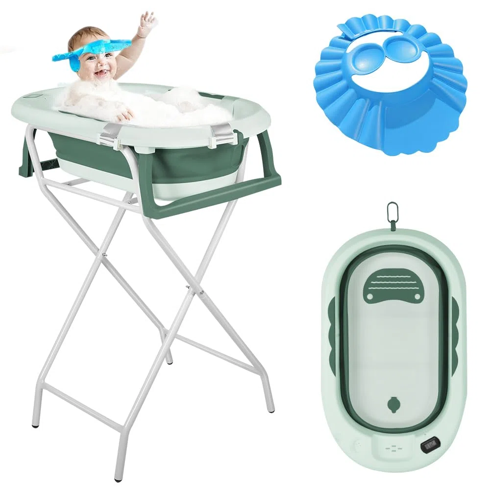 Vasca da bagno pieghevole per bambini a piedi – Grande Vasca da bagno Xxl con supporto/sedile e kit di drenaggio – Bacino per neonati dalla nascita a 3 anni – Regalo per bambini – (stile 5) 81,5 x 48