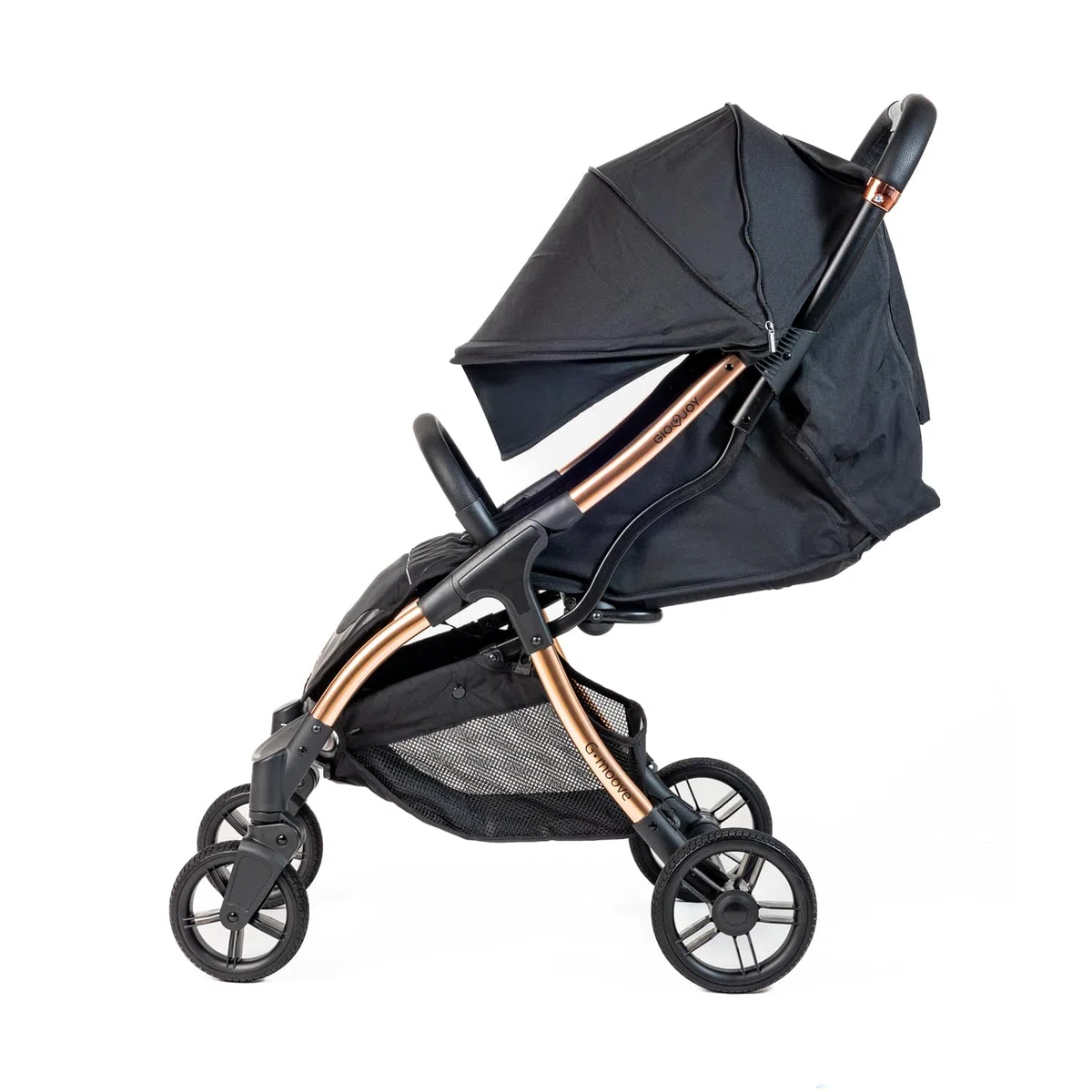 Passeggino G-Moove 0-22 kg. Leggero, Perfetto dalla Nascita - Telaio Rose Gold, Tessuto Nero